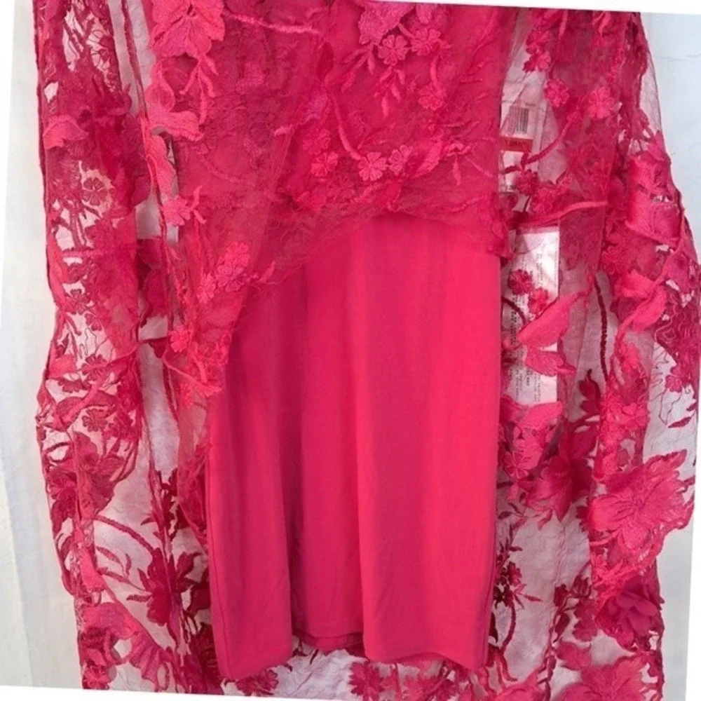 Dress The Population Audrey 3D Floral V-Neck Sleeveless Fuchsia‎ Pink Midi Dress